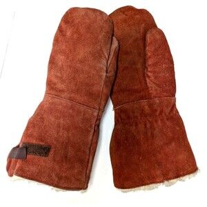 Mens Deerskin Mittens Fleece Lined Large Rust Canadian Goodwear